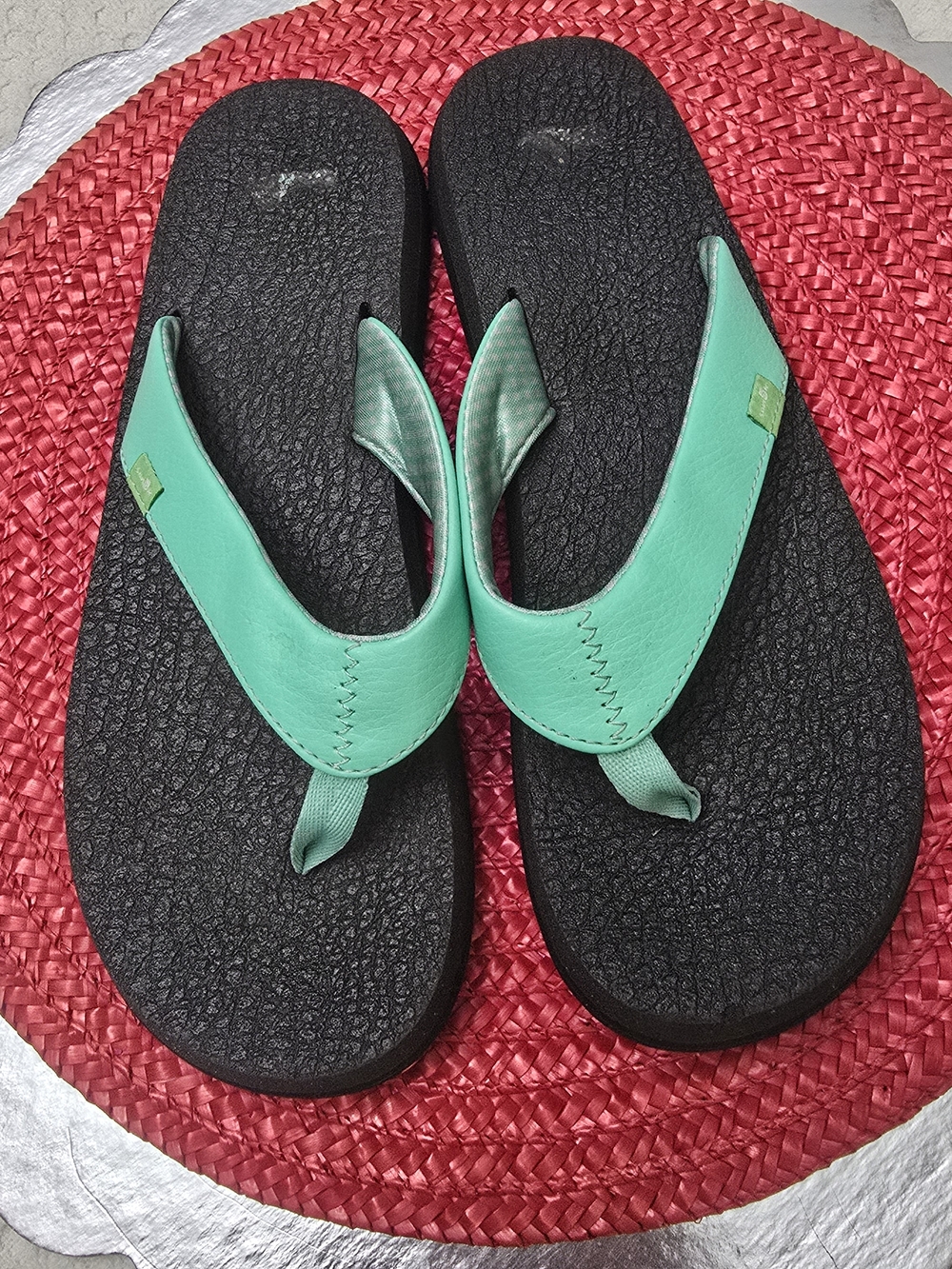 Sanuk Aqua/Turqoise Black Sole Flip Flops